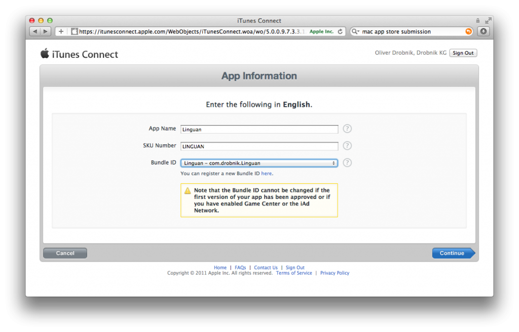 Creating the App on ITC