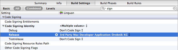 Setting the Code-Signing Identity