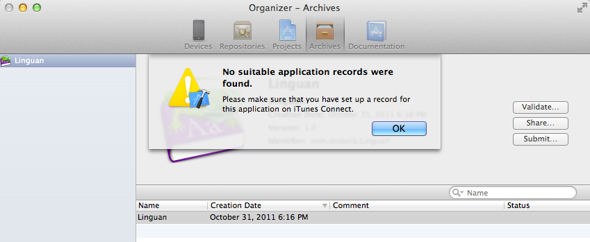Error on Validate