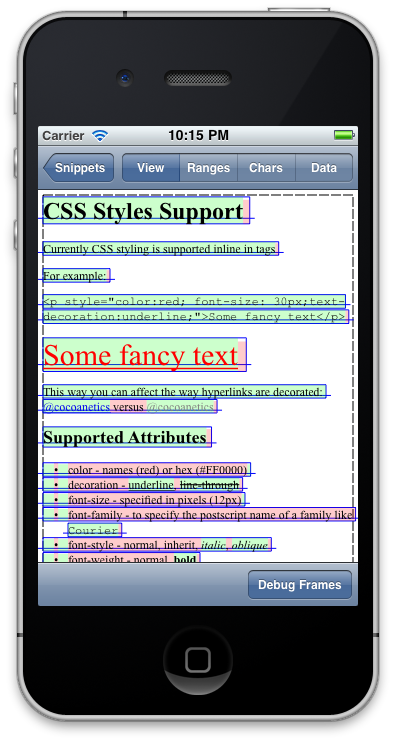 Debug Frames toggle