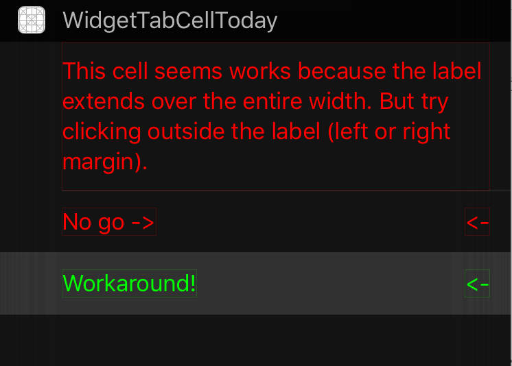 Table View Cells lose clickability in Today Widget